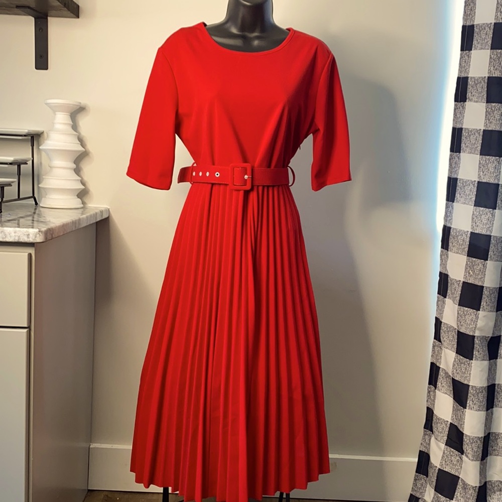 Scarlet Red Pleated Dress